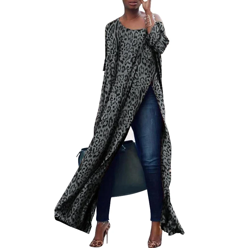 Осень 2019 женский леопардовый сарафан с принтом сексуальное Макси платье