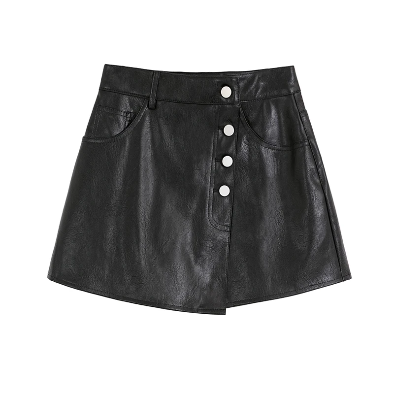 

2020 Autumn Winter New Women Leather Shorts Skirts Female Fashion Single Breasted High Waist Shorts Apricot/Black Casual Shorts