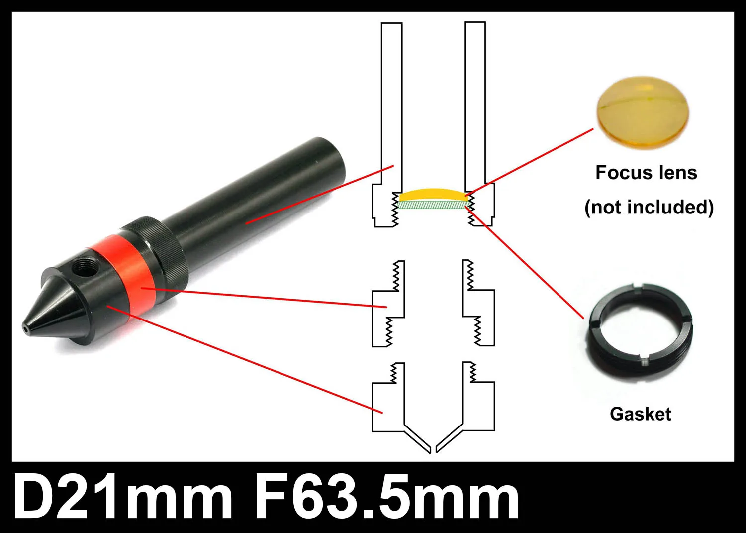 D21mm лазерная головка трубки F76.2mm для CO2 лазерная режущая головка с ЧПУ режущая головка станок для лазерной резки CO2 гравировальный станок