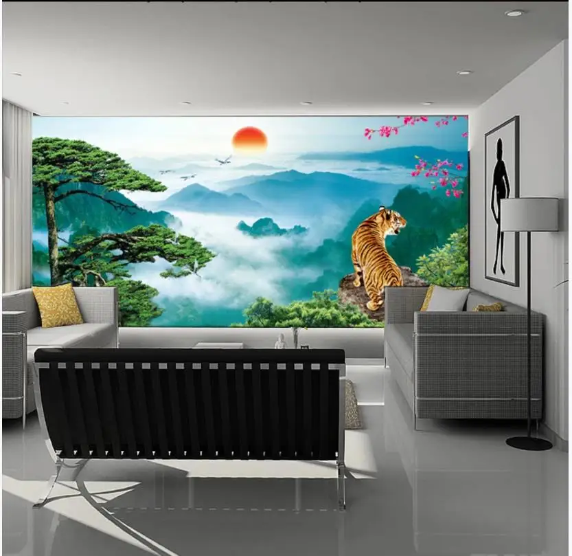 Фотообои на заказ 3d фрески обои для стен идиллический лес тигр с горы модный
