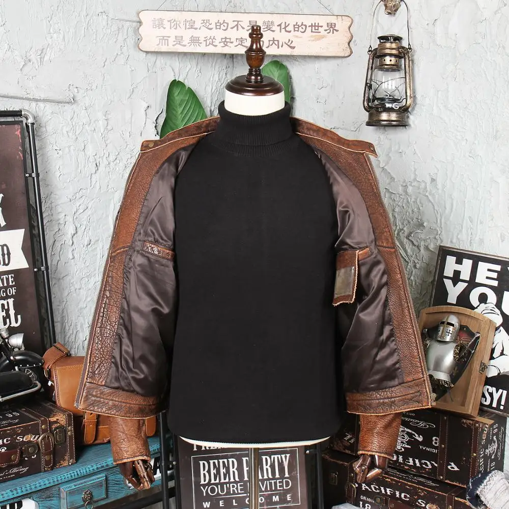 2021 винтажная коричневая кожаная мотоциклетная куртка в американском стиле