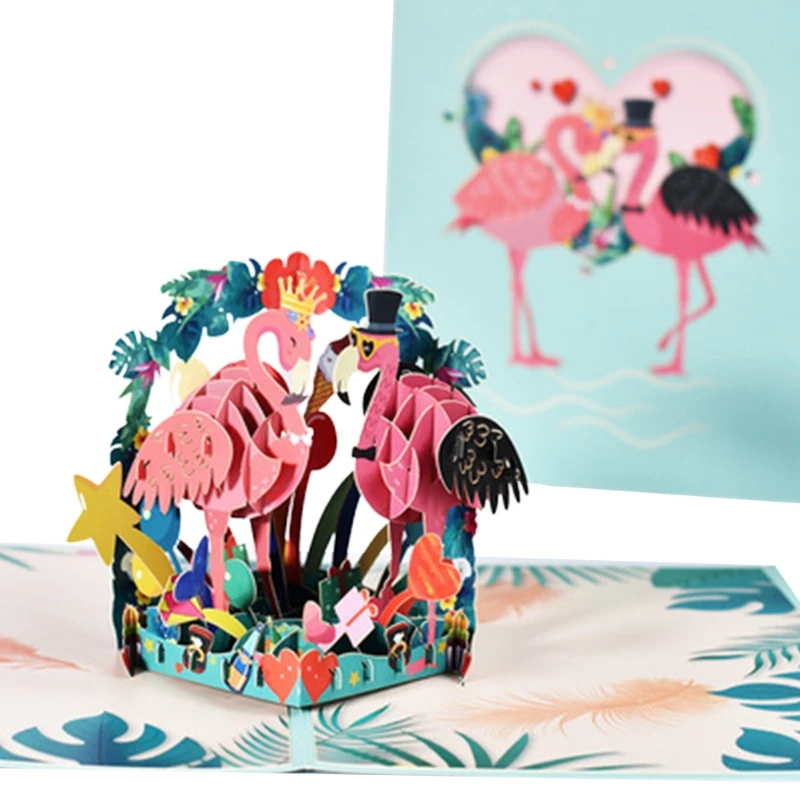 

3D открытка с выдвижным фламинго, поздравительные открытки с конвертом для свадьбы, дня рождения, годовщины жены, мужа, ручная работа