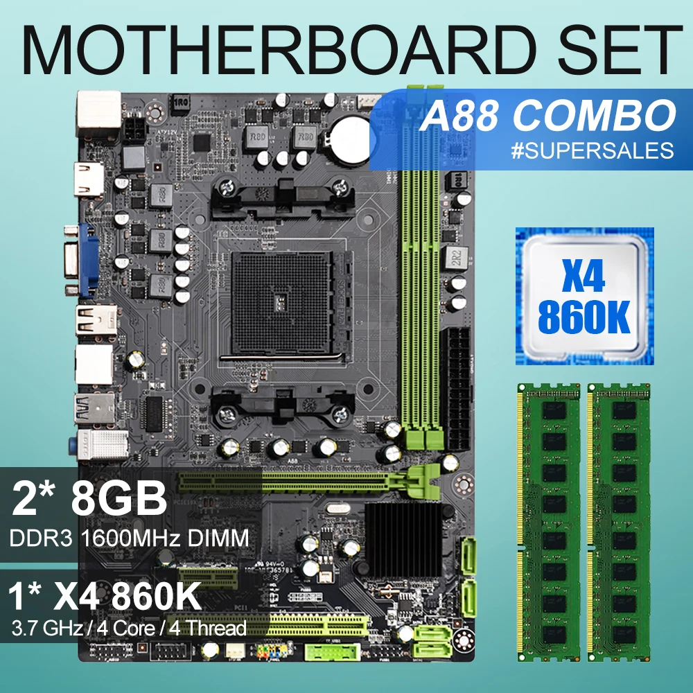 Набор материнской платы A88 AMD FM2 / + с Athlon X4 860K 3 7 ГГц 4 ядра 16 ГБ = 2*8 DDR3 1600 МГц