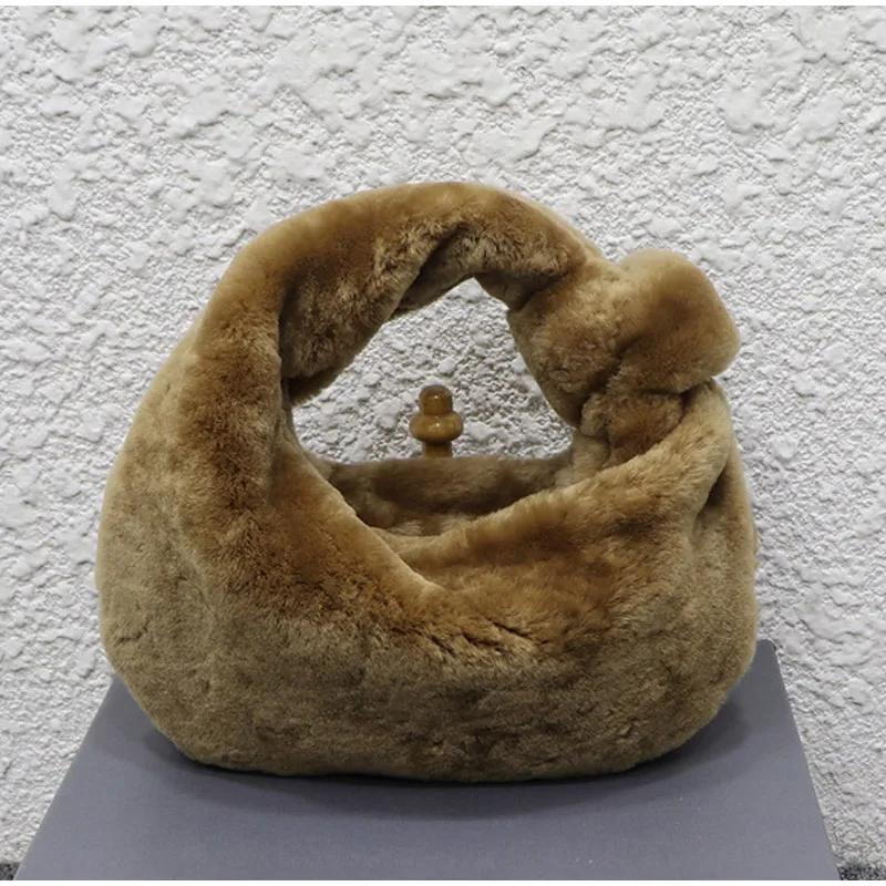 

2021 сумки для женщин меховые плюшевые клатчи ярких цветов мягкая меховая сумка-облако Повседневная модная вязаная круассаны осень-зима