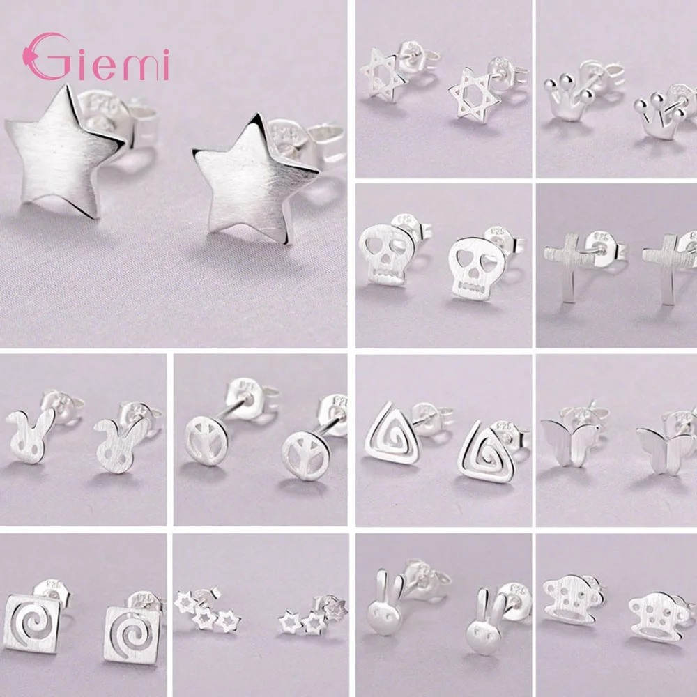 

Genuine 925 Sterling Silver Stud Earrings For Women Simple Style Multiple Pattern Options Beautiful Women Fashion Jewelry Gift