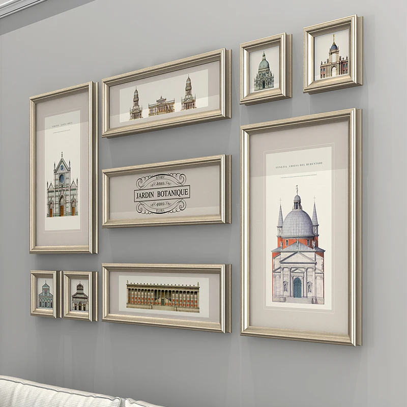 

Light Luxury Photo Frame Set Hanging Mural Vintage Background Living Room Picture Wall American Fotomural Room Decoration EF50ZP