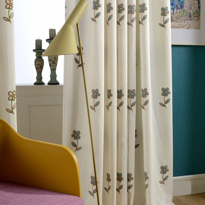 

Small Flower Curtains Living Room Bedroom Curtains Modern Pastoral Curtains Artificial Cotton Embroidered Curtain Fabrics