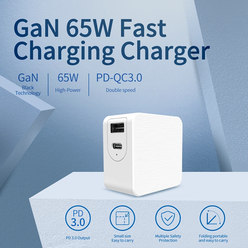 65W Ган Зарядное устройство быстрой зарядки 4 0 3 Тип C PD USB благодаря зарядному