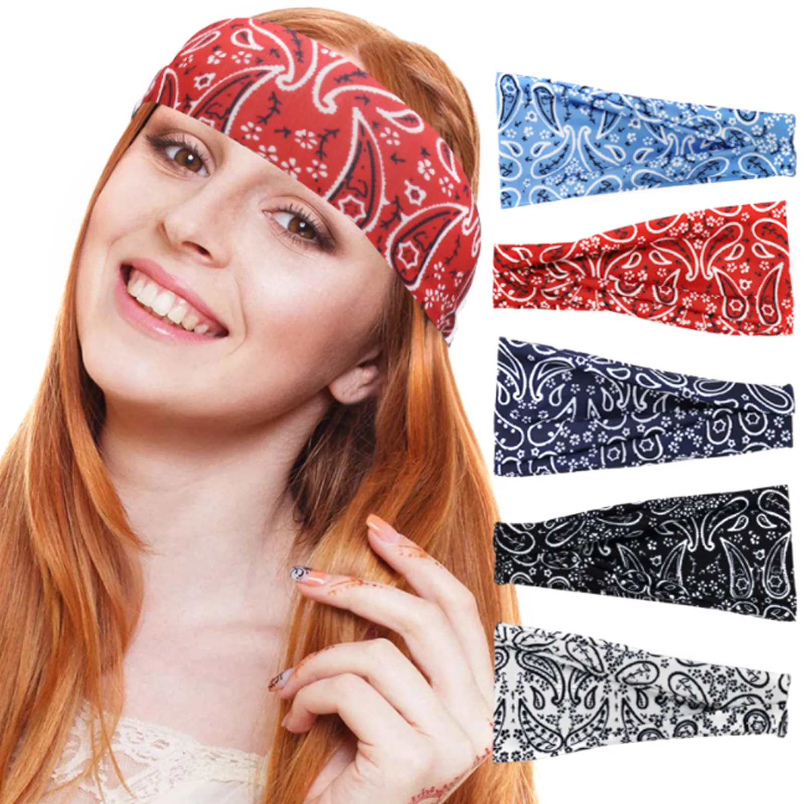 Богемная Нескользящая эластичная повязка со складками для йоги модная широкая