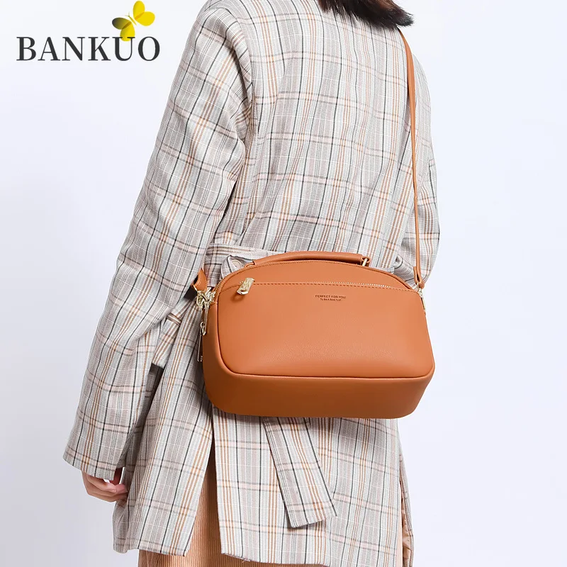 

BANKUO New Purses and Handbags PU Leather Large Capacity Messenger Fashion Solid Color Zipper Handbag Girls Shoulder Bag C159