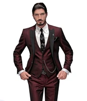 mens suit slim fit 3 pieces burgundy tuxedo gentle mens wedding suits notch lapel groom tuxedo terno jacketpantsvest