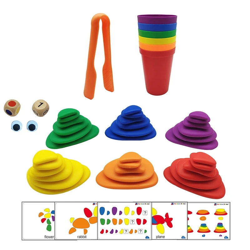 

FBIL-69PCS радужной расцветки для детей галька Развивающие игрушки для детей DIY Пластиковый галька уложенные камни для штабелирования игра игру...