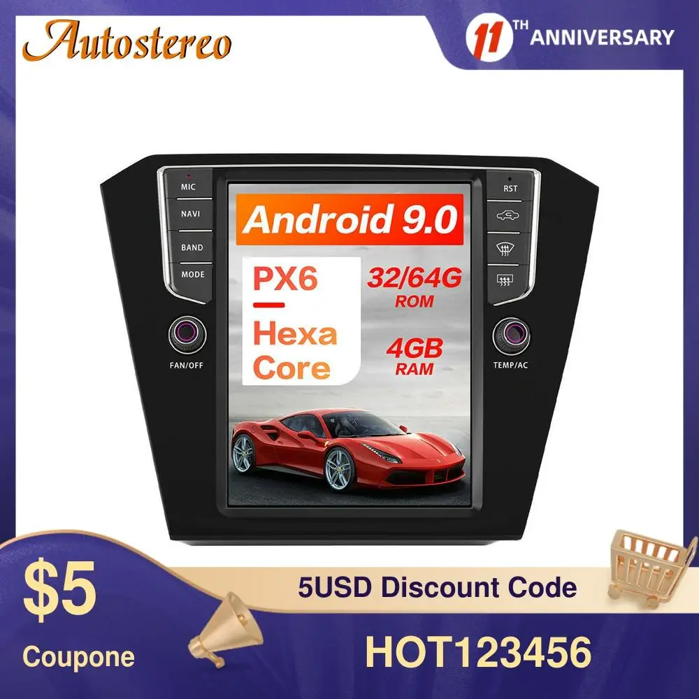 

For Volkswagen Magotan 2013-2017 Tesla Style Android 9.0 6Core Car GPS Navigation Stereo Head Unit Multimedia Player Auto Radio