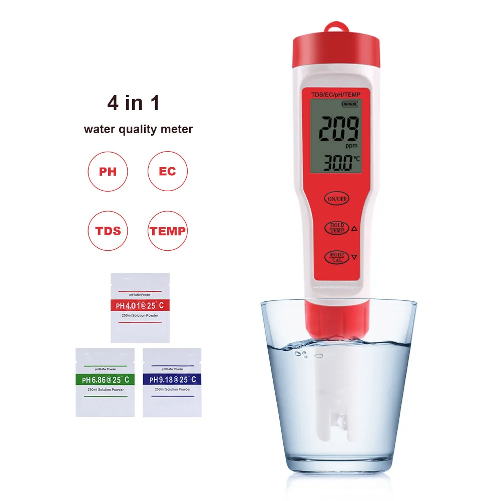 

4 In 1 PH Meter EC ORP Salinity S. G Temperature Meter Auto compensation with Backlight Digital Water Quality Monitor Tester