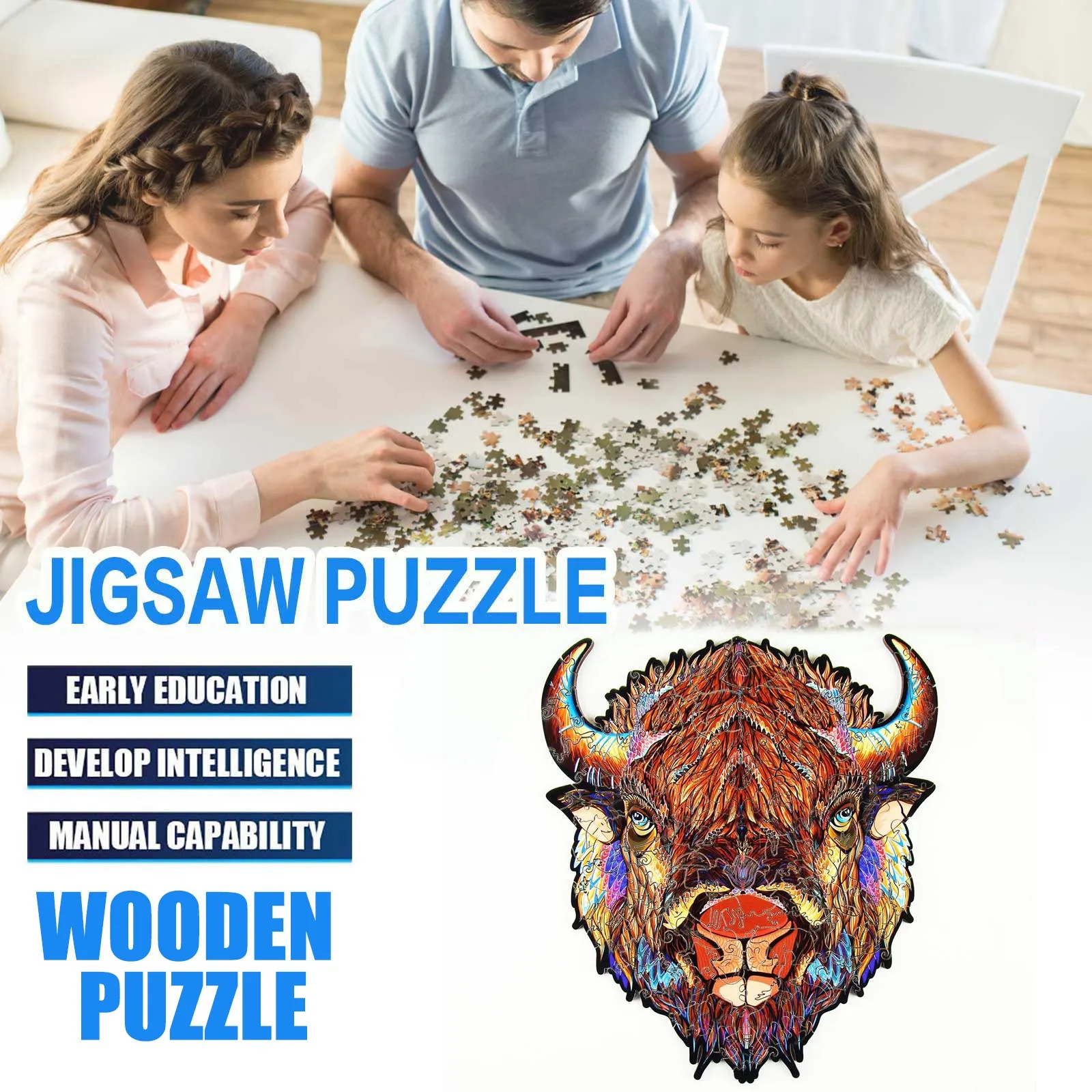 

Wooden Jigsaw Puzzles for Adults and Kids American Buffalo Unique Shape Jigsaw Puzzle Premium Craft Gift Box Animal-shaped A20