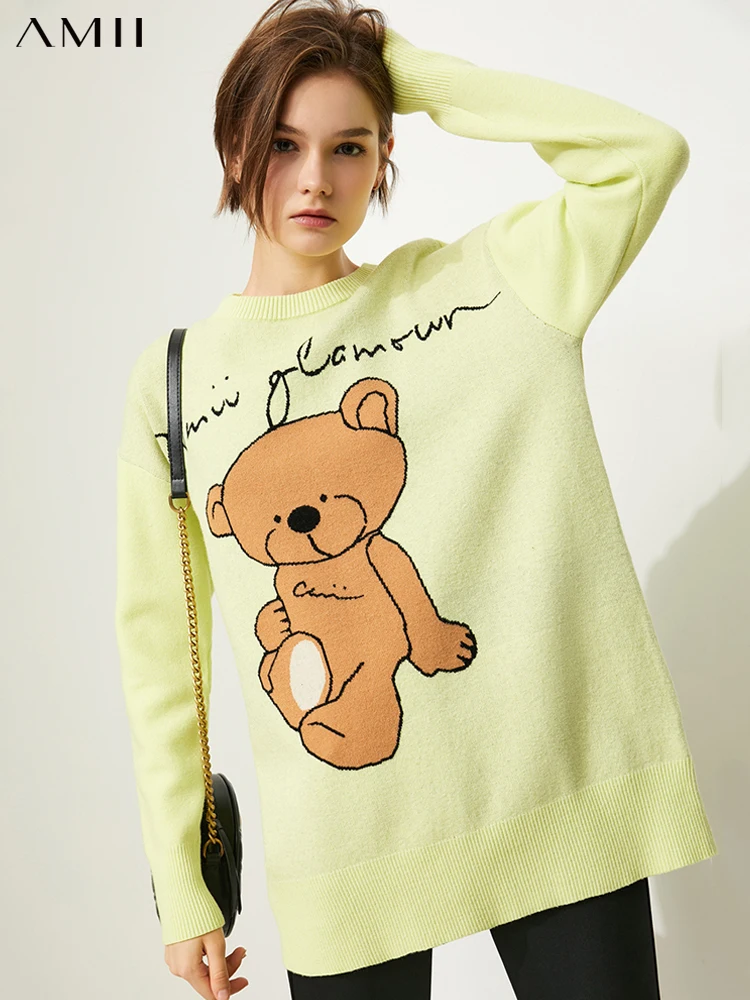 

Amii Minimalism Winter Sweater For Women Casual Oneck Baer Series Knitted Tops Fashion Loose Pullovers Female Clothing 12170468