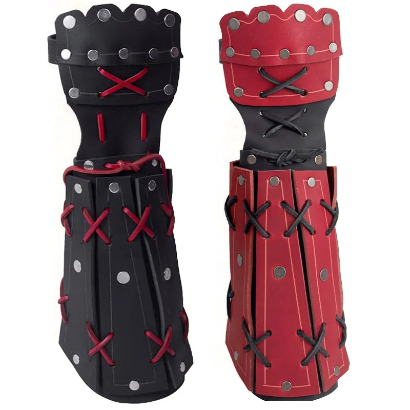 

Medieval Samurai PU Leather Armor Bracer Long Gloves Men Cosplay Knight Lace Up Wristband Steampunk Accessories Vambraces