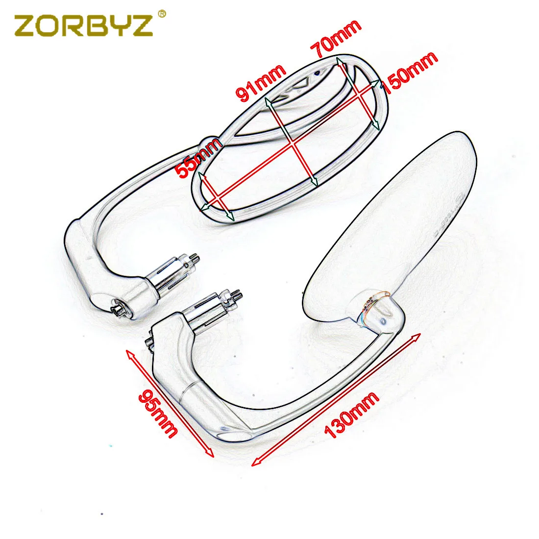 Мотоциклетное зеркало ZORBYZ 22 мм овальное хромированное боковое заднего вида с
