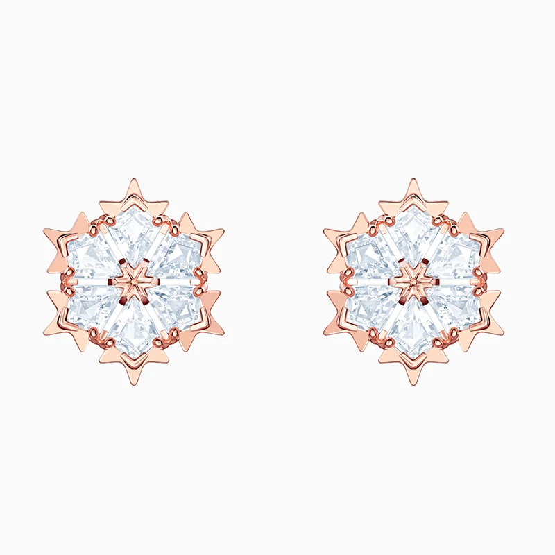 

Fashion SWA New MAGIC Pierced Earrings Rose Gold Delicate Snowflake Pattern Decoration Crystal Female Wild Jewelry Romantic Gift