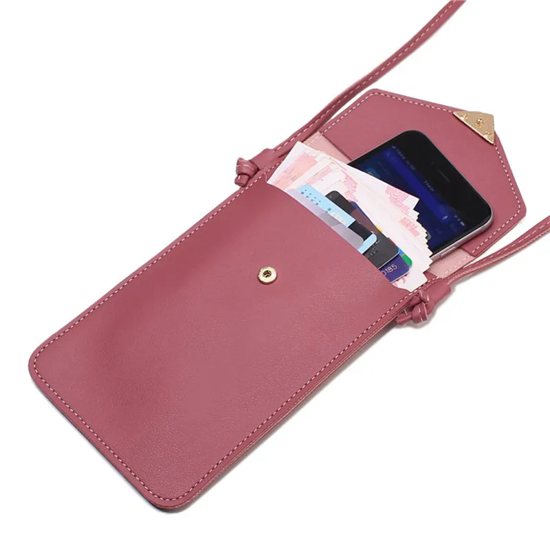 

Women Touch Screen Cell Phone Purse Transparent Simple Bag New Hasp Heart Wallets Smartphone Leather Shoulder Light Handbags