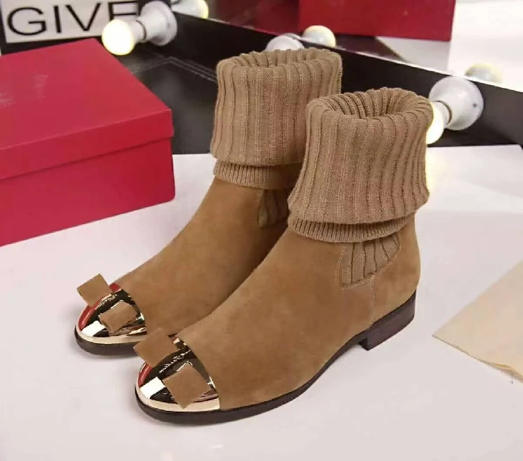 Вязаные сапоги женские до середины икры Bota Feminina зимние Botas Mujer обувь с кристаллами