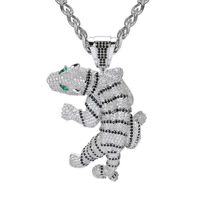 

Exaggerated ferocious tiger pendant 3D full zircon necklace 210329-88