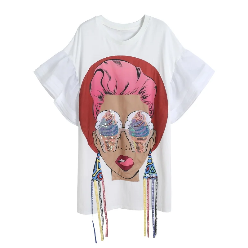 Женские свободные платья с блестками и мультяшным принтом весна лето 2021|loose