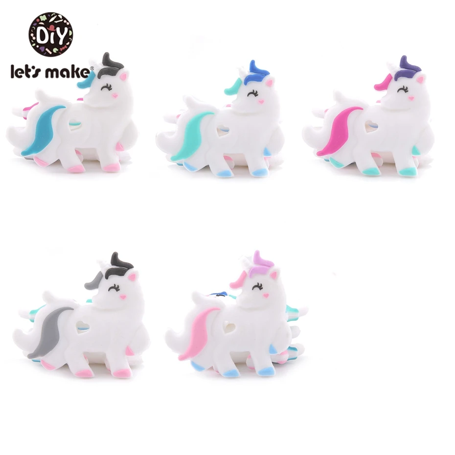 Unicorn Давайте сделаем 5 шт. в форме милых животных силиконовые прорезыватели Подвески подарок для душа силиконовые аксессуары пищевой силиконовый кулон - Color: Unicorn