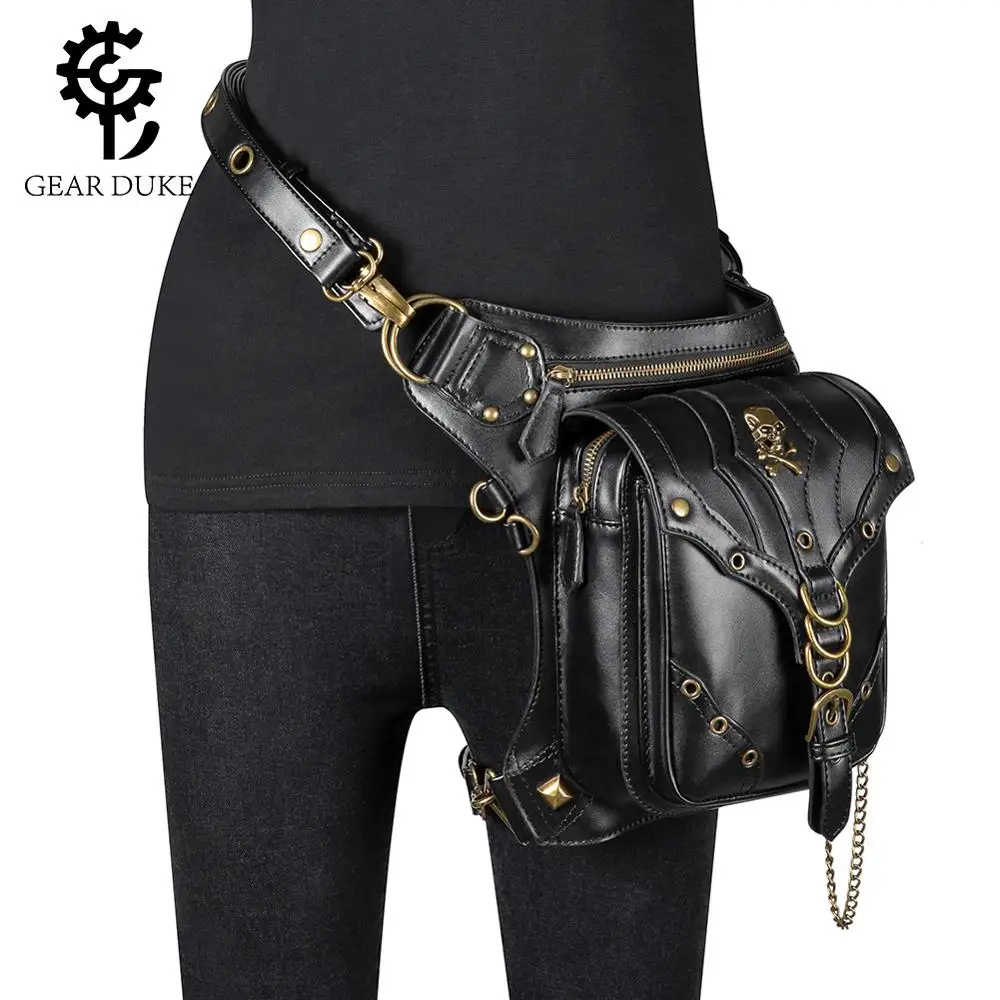 

Black Unisex Steampunk Fanny Bag Steam Punk Retro Rock Gothic Bag Goth Shoulder Waist Bags Packs Fashion Motorcycle Leg Bags