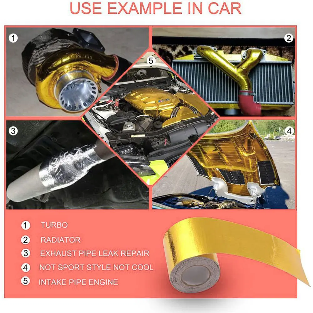 

10/9/5M Universal Car Aluminum Foil Tape Self Adhesive Backed Barrier Wrap Reflective High Temperature Exhaust Heat Shield Roll