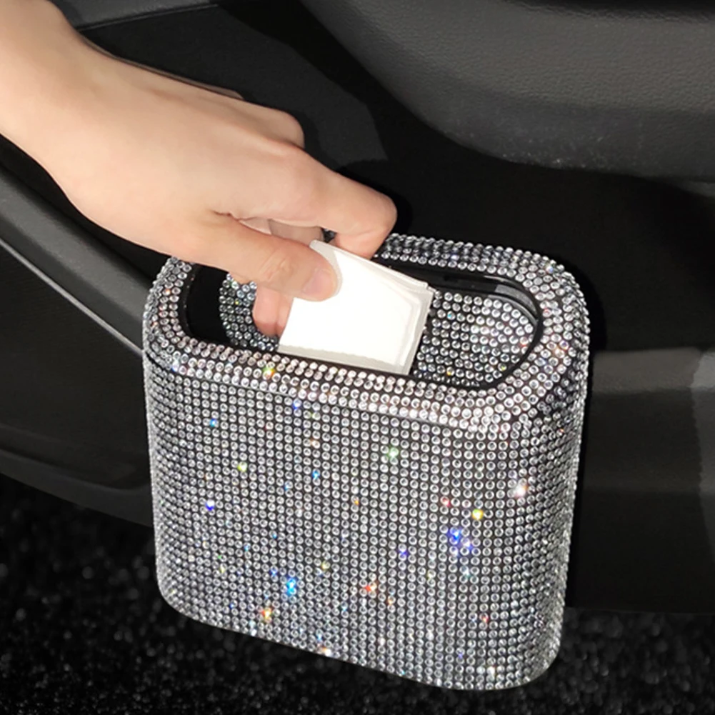 Шикарная мусорная корзина для автомобиля хранения с крышкой прессом блестящая