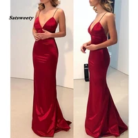 burgundy prom dress 2022 sexy spagetty straps simple long prom dresses satin sleevelss elastic woven satin evening gown