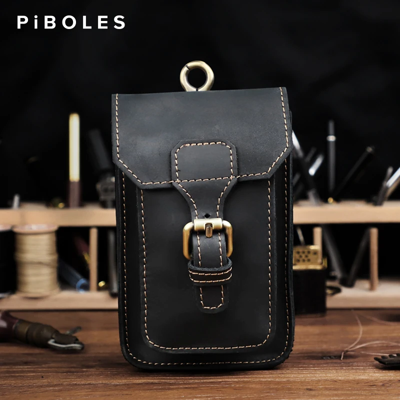 

Vintage Cowhide Waist Bag Genuine Leather Phone Hip Bum Belt Cross Body Pouch Fanny Pack Waist Purse For Travel Outdoor Sport