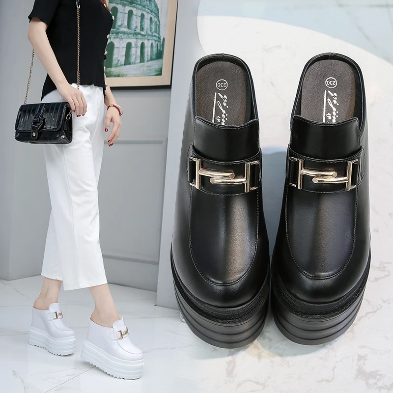 

13 см; Сезон весна Новинка осени стиль на танкетке на высоких каблуках обувь на высоком каблуке полу-Дамские Тапочки внутренний повышение ...