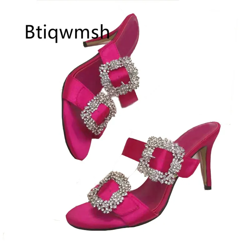 Женские атласные сандалии со стразами розовые свадебные туфли на высоком