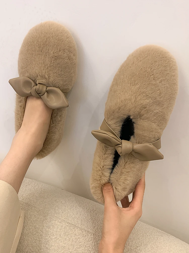 

Shoes Woman Comfortable And Elegant Slip-on Loafers Fur Autumn Bow-Knot Round Toe Casual Female Sneakers Moccasin Winter Slip On
