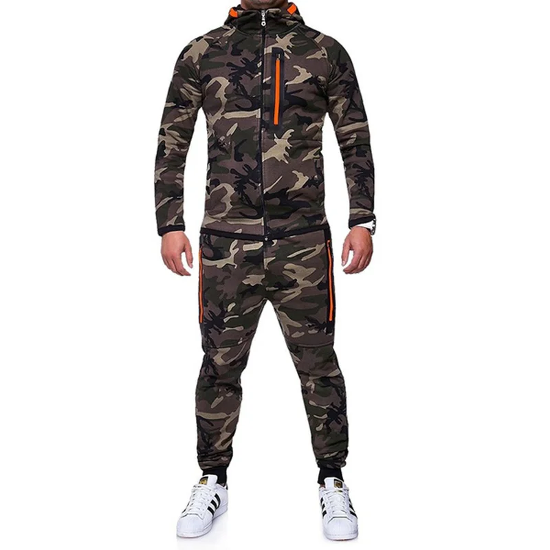 ZOGAA Autumn Men Camouflage Hoodies Tracksuit Zipper Casual 2 Piece Sets Tracksuits Male Sweatshirt Sweatpants Jogger Sport Suit | Мужская