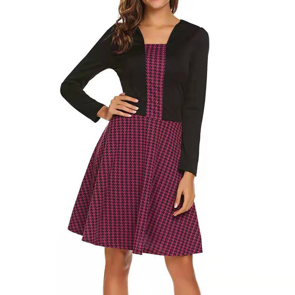 Винтажное платье трапеция средней длины с длинным рукавом|Женские платья| |