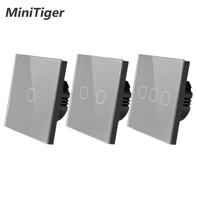 

NEW Minitiger EU/UK standard 1/2/3 Gang 1 Way Touch Switch Gray Crystal Glass Panel Touch Switch Light Wall Only Touch Function