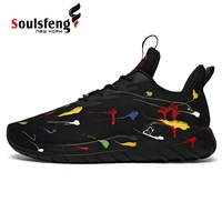 soulsfeng mens graffiti running shoes mesh breathable lightweight cushioning training athletic sneakers