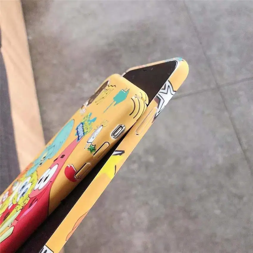 Тонкий жесткий чехол для телефона iPhone XR XS MAX 6s 7 8 Plus милый счастливый SpongeBob квадрат