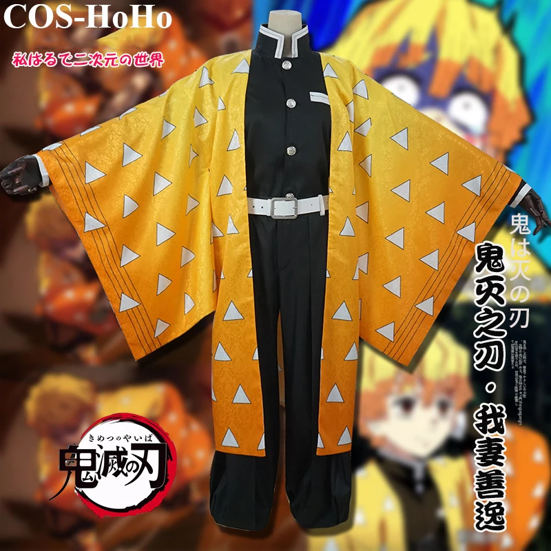 

COS-HoHo Anime Demon Slayer: Kimetsu no Yaiba Agatsuma Zenitsu Game Suit Kimono Uniform Cosplay Costume Halloween Outfit Men