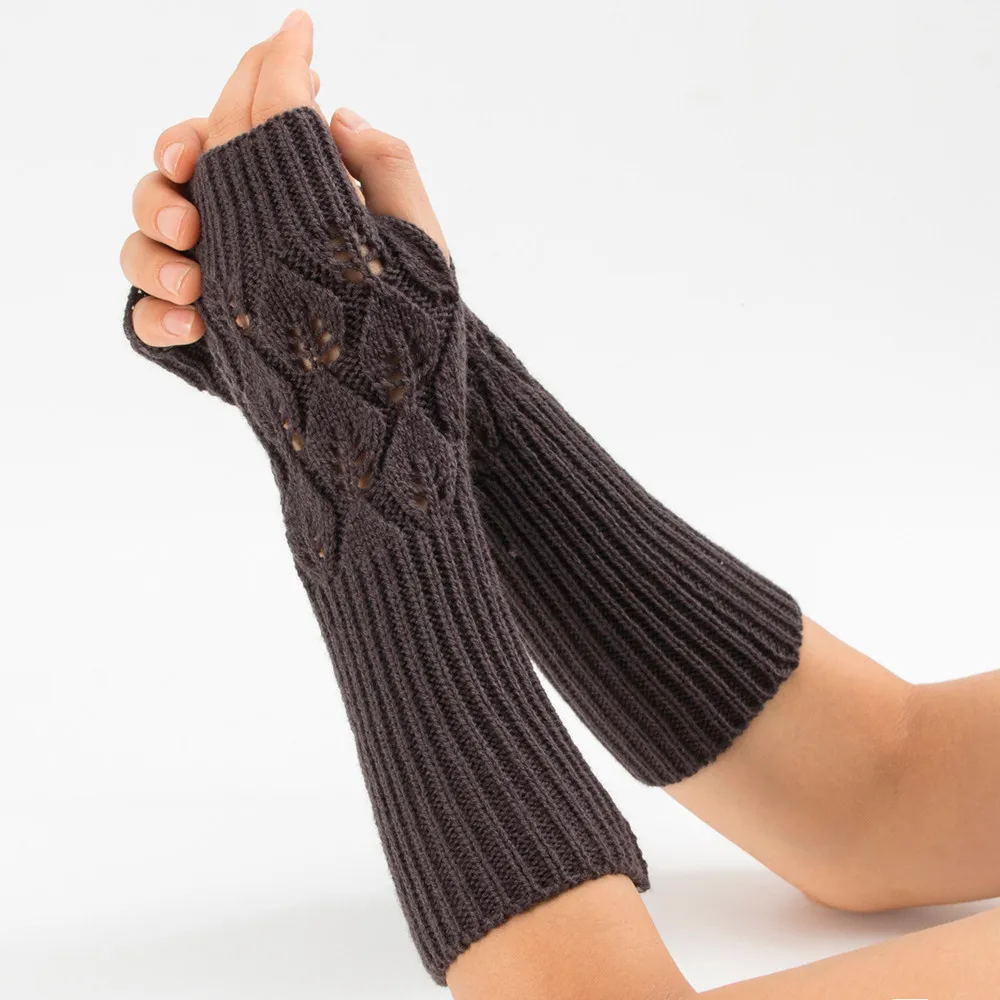 Зимние перчатки для запястья рук теплые вязаные длинные без пальцев варежки