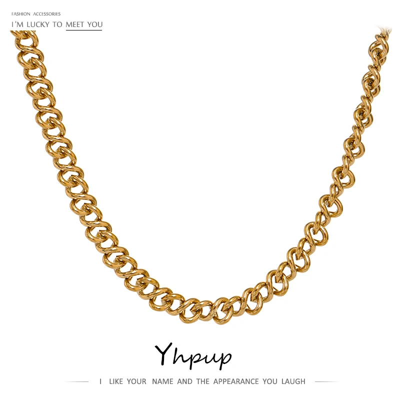 

Цепочка Из Нержавеющей Стали Yhpup, массивное металлическое Золотое ожерелье из титановой стали, 18 К, модное ожерелье, Вечерний Подарок, новин...