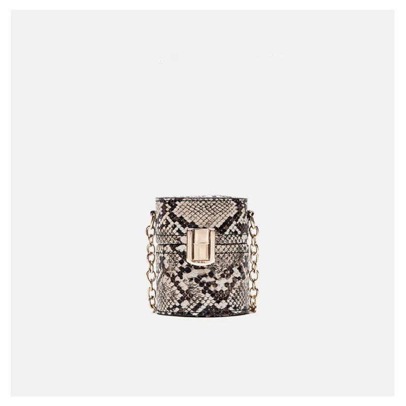 

2021 New Lady Mini Lipstick Bag Lady Snake Print Chain Messenger Bag Cylinder Small Shoulder Bag Ladies Handbag Messenger Bag