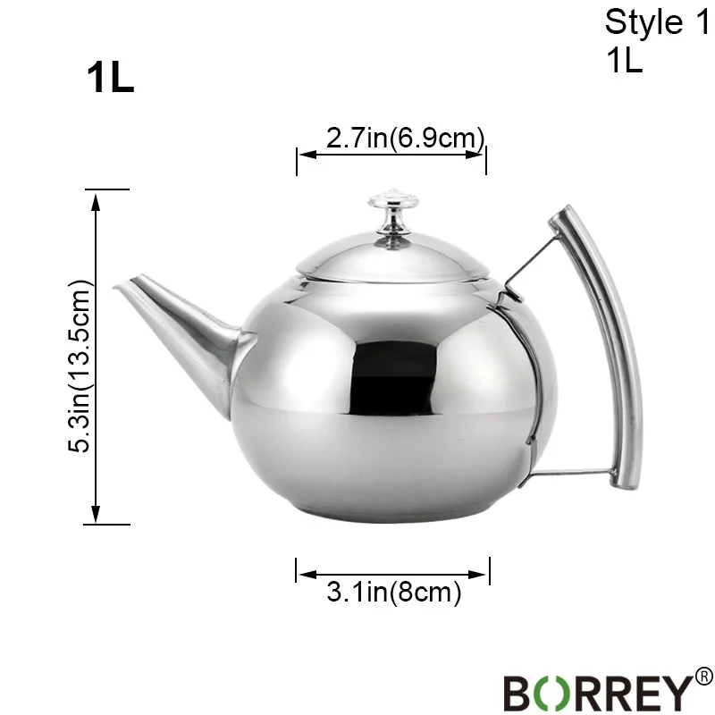 Style 1 (1L) BORREY 2L чайник из нержавеющей стали с чайным впрыскивателем фильтр чайник для чая улунг металлический чайник-кофейник Индукционная Плита Газовая плиты чайник - Цвет: Style 1 (1L)