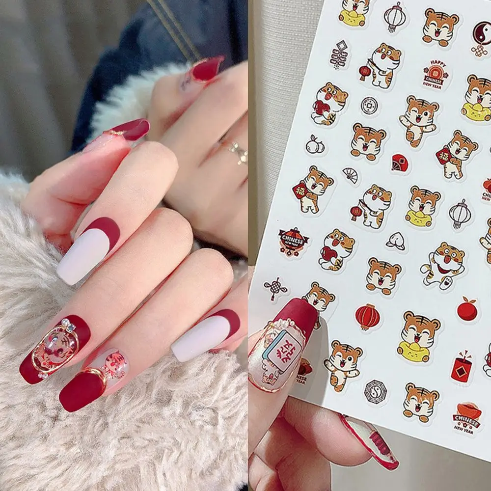 

Polish Sticker Cartoon Nails Decoration Animal Manicure Accessories New Year Nail Decal Cute Tiger Nail Art Stickers