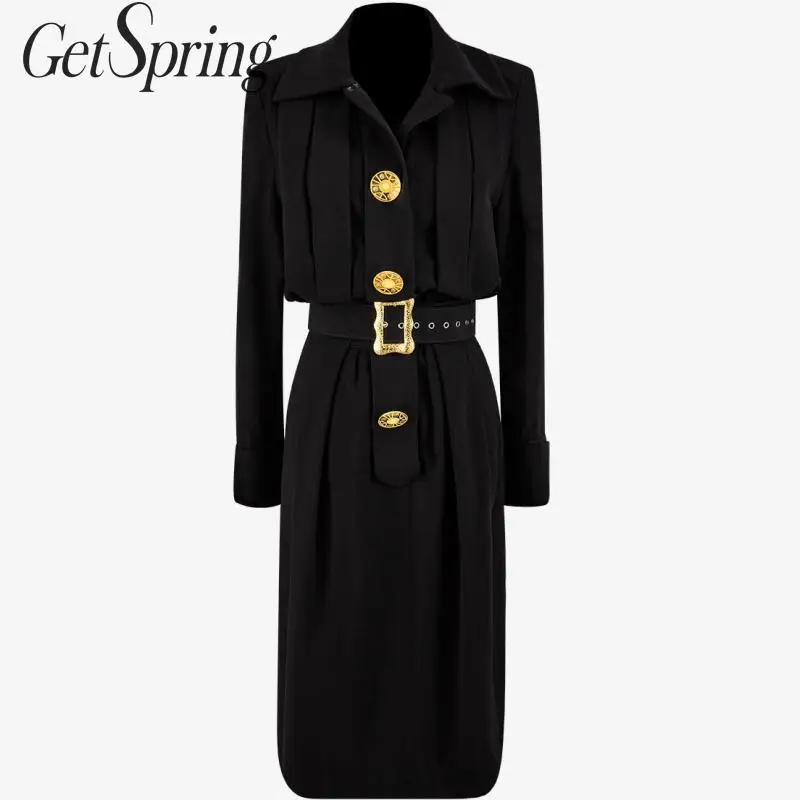 Getвесеннее женское платье с длинным рукавом длинные черные платья повязки