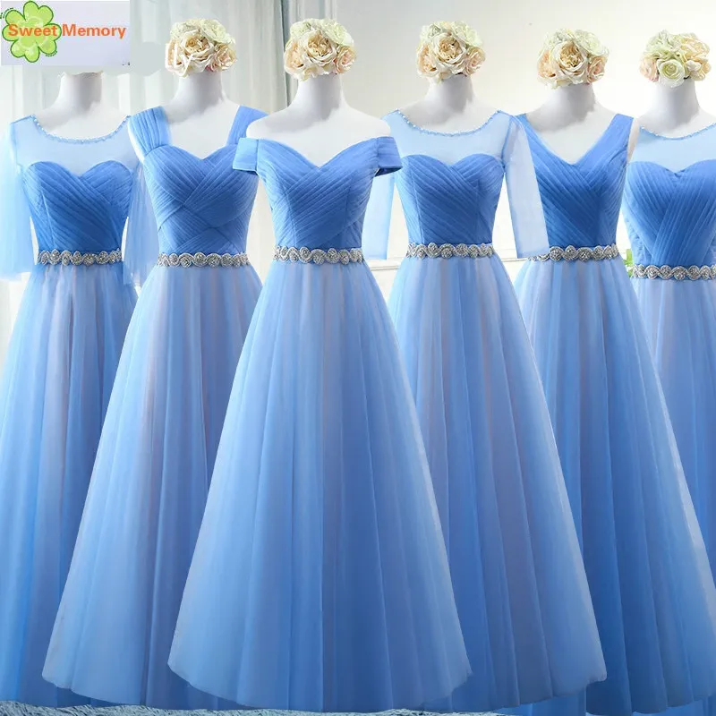 Sweet Memory Women Dusty Pink Grey Blue Mother of the Bride Dresses Crystal Waist robe de soiree C4348 | Свадьбы и торжества