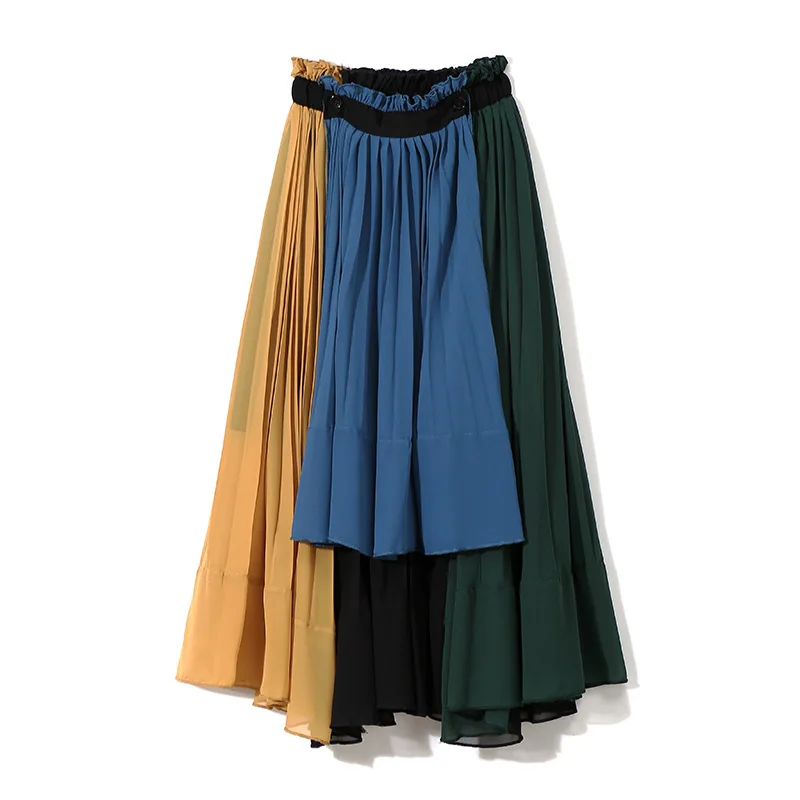 

Women's Skirt 2020 Spring and Summer New Korean Chic Women's Contrast High Waist Chiffon Skirt Skirt 3527